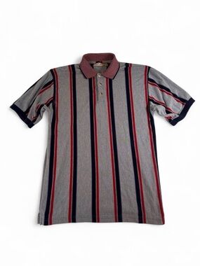 Vintage NATURAL LIFE Grey Polo with Navy & Red Stripes